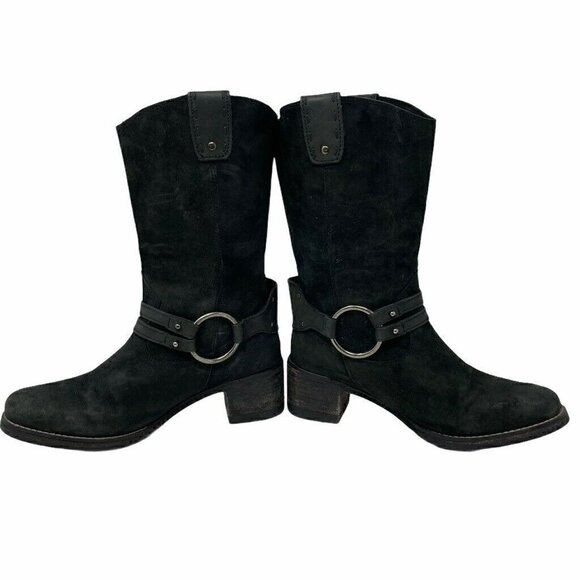 Johnston & Murphy Womens Motorcycle Boots Black Leather Block Heels Pull On 7.5 - Picture 4 of 9